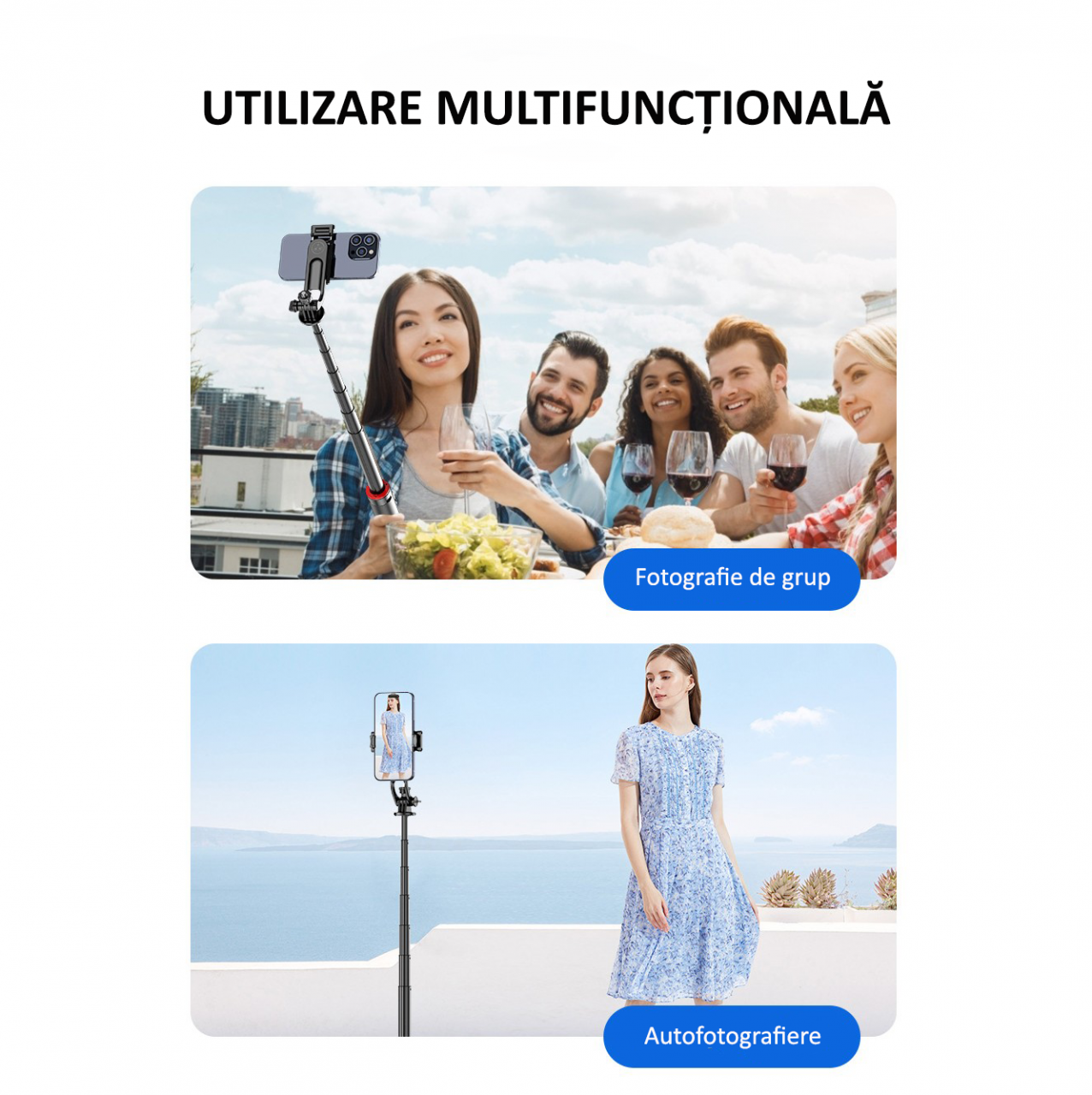 Selfie Stick multifunctional, cu LED, Telecomanda Bluetooth, iOS/Android, 130 cm [5]
