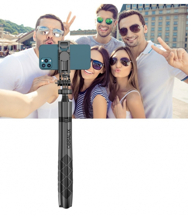 Selfie Stick, Tripod, Telecomandă Bluetooth, Rotire 360°, Universal, H33-155 cm [2]