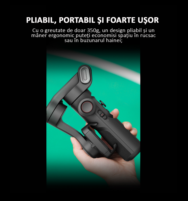 Stabilizator Imagine Telefon, 3 Axe, Bluetooth, Pliabil, Tripod inclus, Negru [11]