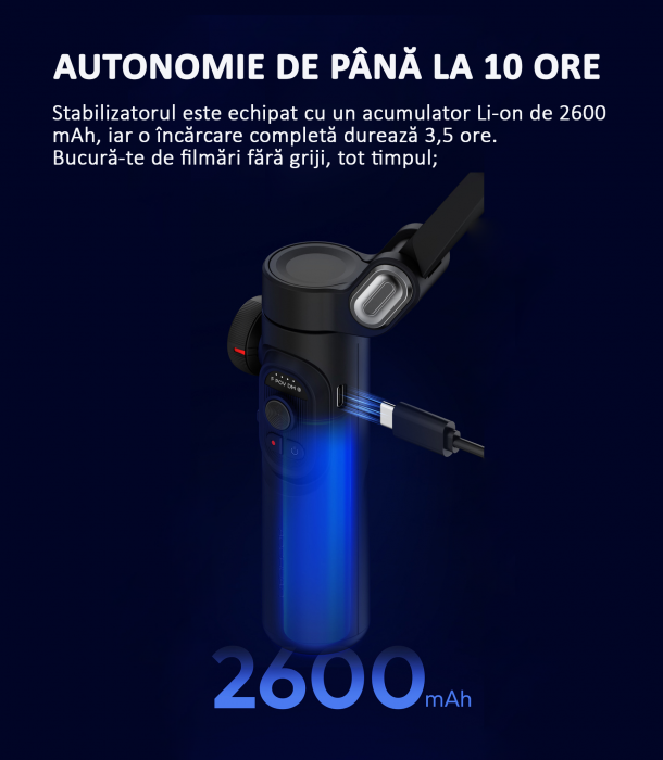 Stabilizator Imagine Telefon, 3 Axe, Bluetooth, Pliabil, Tripod inclus, Negru [12]