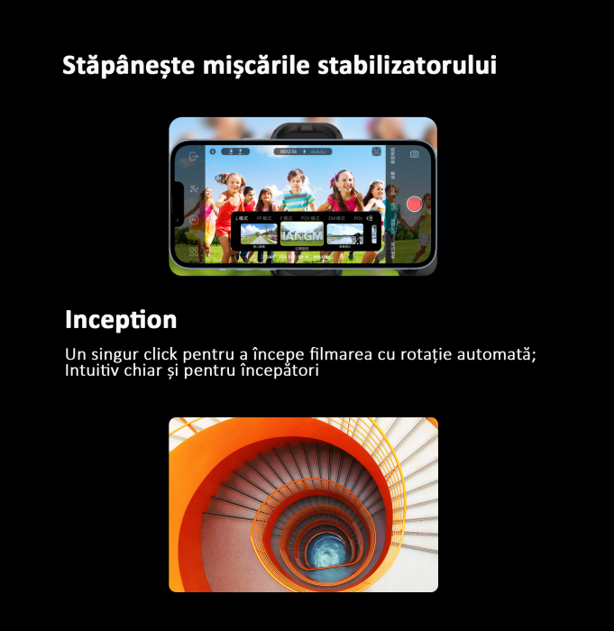 Stabilizator Imagine Telefon, 3 Axe, Bluetooth, Pliabil, Tripod inclus, Negru [8]