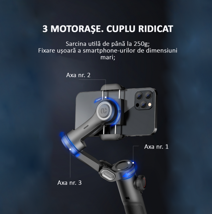 Stabilizator Imagine Telefon, 3 Axe, Bluetooth, Pliabil, Tripod inclus, Negru [3]