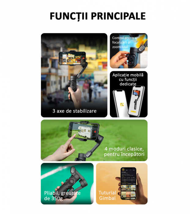 Stabilizator Imagine Telefon, 3 Axe, Bluetooth, Pliabil, Tripod inclus, Negru [4]