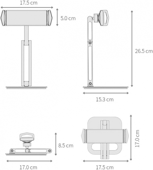 Suport tabletă, iPad, monitor, profesional, unghi reglabil, pliabil, aluminiu, argintiu, obralix® [4]