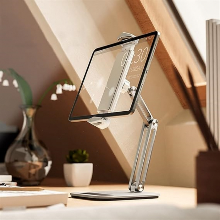 Suport tabletă, iPad, monitor, profesional, unghi reglabil, pliabil, aluminiu, argintiu, obralix® [8]