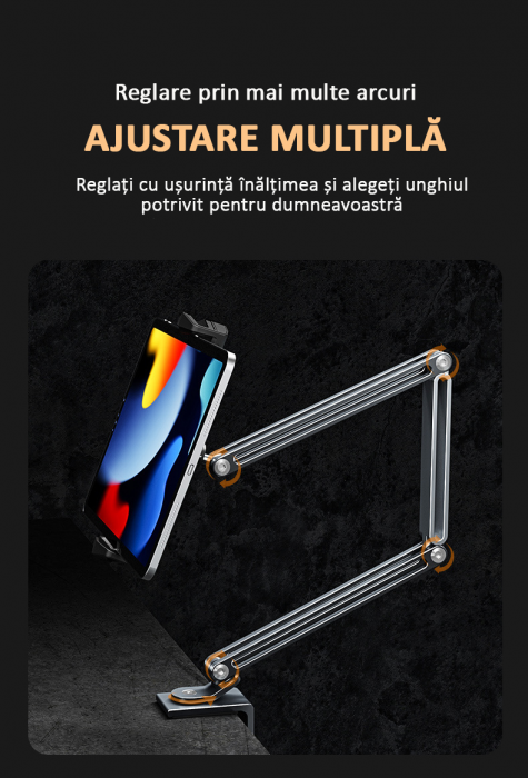 Suport tabletă, iPad, monitor, unghi reglabil, H20-60 cm, aluminiu, argintiu, obralix® [4]