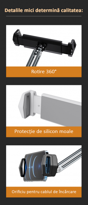 Suport tabletă, iPad, monitor, unghi reglabil, H20-60 cm, aluminiu, argintiu, obralix® [8]