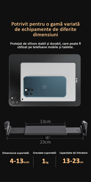 Suport tabletă, iPad, monitor, unghi reglabil, H20-60 cm, aluminiu, argintiu, obralix® [7]
