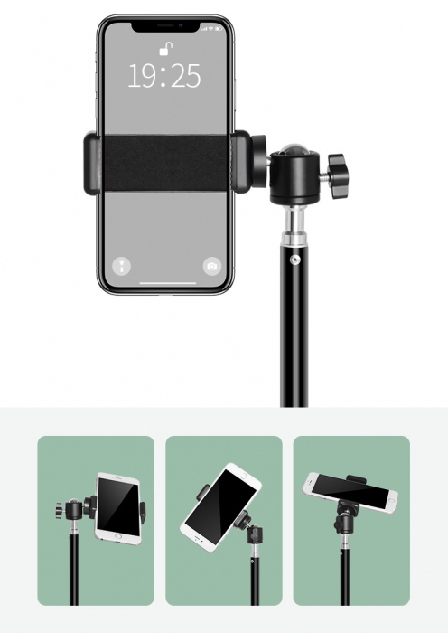 Trepied Foto Telescopic, Pentru Telefon/Cameră Foto, Telecomandă Bluetooth, H68-210cm, Husa, Aluminiu, obralix® [4]
