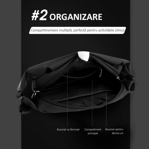 Borseta, geanta umar, 4 buzunare, 36 x 13 x 9 cm, unisex. neagra, Obralix® [4]