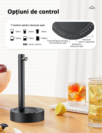 Dozator de apă, pompă electrică, smart 7 moduri, cu acumulator, încărcare usb, negru, obralix® [6]