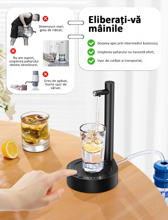 Dozator de apă, pompă electrică, smart 7 moduri, cu acumulator, încărcare usb, negru, obralix® [3]