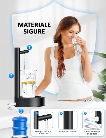 Dozator de apă, pompă electrică, smart 7 moduri, cu acumulator, încărcare usb, negru, obralix® [4]