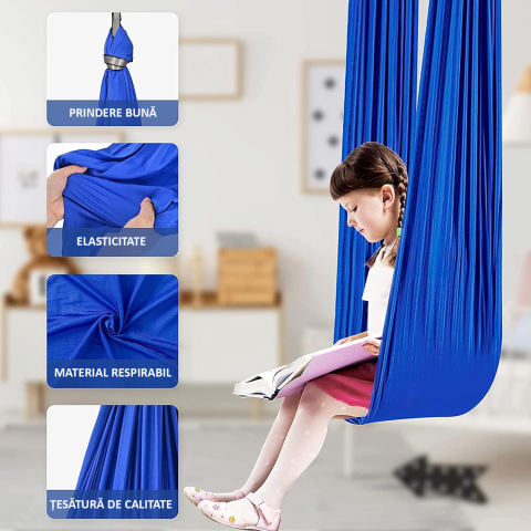 Hamac elastic, leagan copii, pentru terapie, kit complet, maxim 99 kg, bleumarin [4]