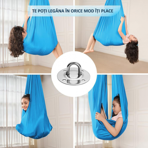 Hamac elastic, leagan, terapie senzoriala, kit complet, maxim 99 kg, albastru deschis [3]