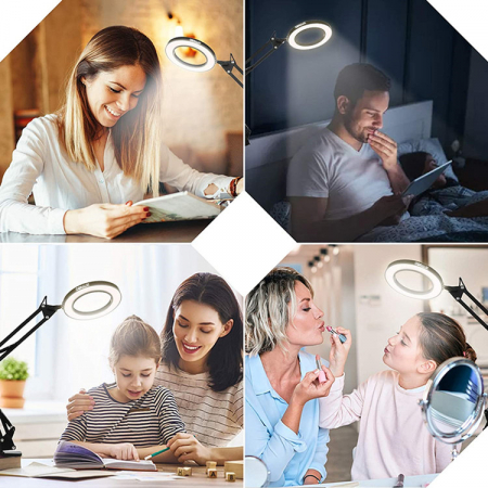 Lampa LED cu lupa, 2 Moduri de Prindere, 3 Moduri iluminare, 10 Niveluri de intensitate, Marire 10x, Neagra, OBRALIX® [2]