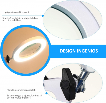 Lampă LED cu lupă, pentru Saloane de Manichiură si Cosmetică, Marire 10x, 2 Moduri de Fixare, Albă obralix® [6]