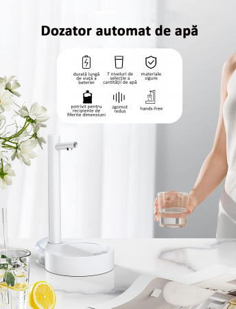 Pompa electrică, dozator apă smart, 7 moduri, cu acumulator, încarcare usb, alba, obralix® [1]