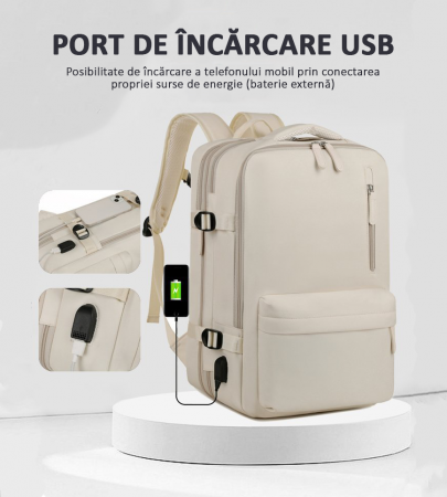 Rucsac Călătorie extensibil, compartiment Laptop, Impermeabil, port USB, până la 39 L, Bej [6]