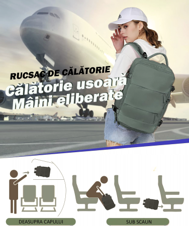 Rucsac Călătorie, pentru Laptop, Business, City Break, Impermeabil, port USB, 42x30x20 cm, Kaki [5]