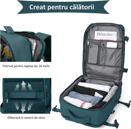 Rucsac Călătorie, pentru Laptop, Wizz Air, până la 35 L, Impermeabil, Turcoaz [1]