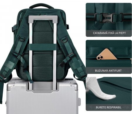 Rucsac Călătorie, pentru Laptop, Wizz Air, până la 35 L, Impermeabil, Turcoaz [2]
