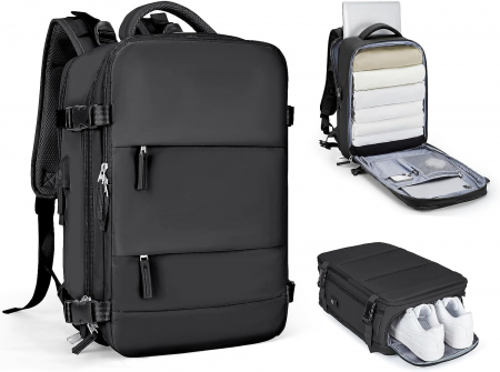 Rucsac Călătorie pentru Laptop, Business, Wizz Air, port de încărcare USB, până la 35 L, Impermeabil, 42x30x20 cm, Negru [7]