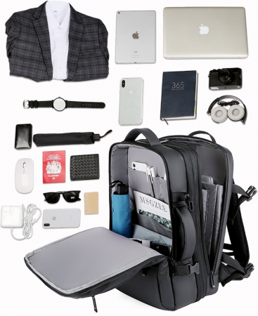 Rucsac Călătorie pentru Laptop, Extensibil, Impermeabil, port USB, până la 40 L, Negru, obralix® [1]