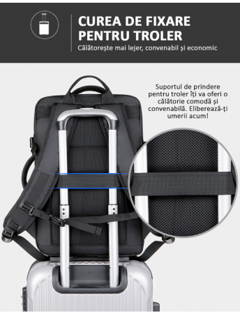 Rucsac Călătorie pentru Laptop, Extensibil, Impermeabil, port USB, până la 40 L, Negru, obralix® [4]