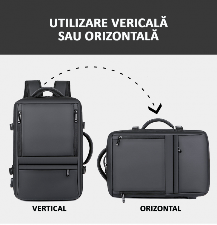 Rucsac Călătorie pentru Laptop, Extensibil, Impermeabil, port USB, până la 40 L, Negru, obralix® [9]