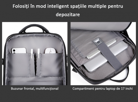 Rucsac Călătorie pentru Laptop, Extensibil, Impermeabil, port USB, până la 40 L, Negru, obralix® [2]