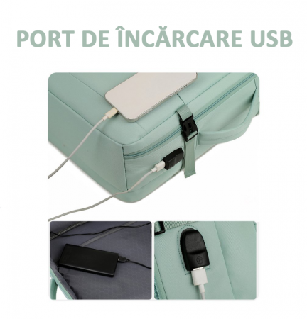 Rucsac Călătorie pentru Laptop, Wizz Air, port încărcare, până la 35 L, Impermeabil, Verde menta, obralix® [3]