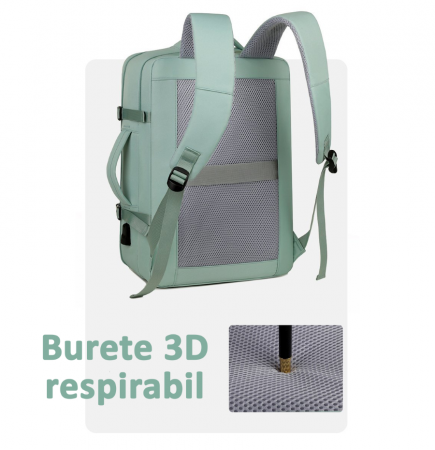 Rucsac Călătorie pentru Laptop, Wizz Air, port încărcare, până la 35 L, Impermeabil, Verde menta, obralix® [9]