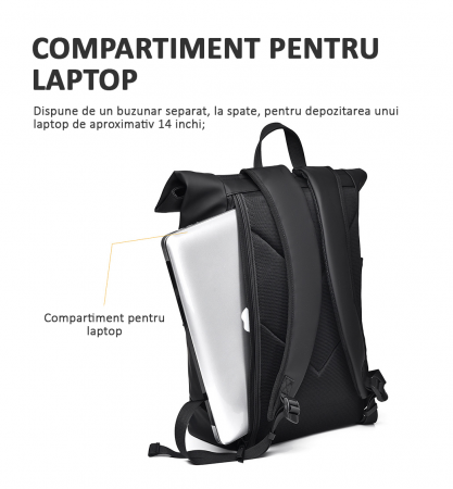 Rucsac laptop, multifuncțional, impermeabil, rezistent, business, elegant, negru [4]
