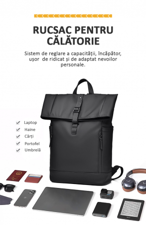 Rucsac laptop, multifuncțional, impermeabil, rezistent, business, elegant, negru [8]