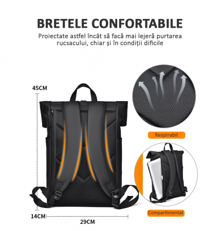 Rucsac laptop, multifuncțional, impermeabil, rezistent, business, elegant, negru [2]