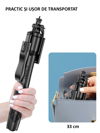 Selfie Stick cu LED și Telecomandă Bluetooth, Rotire, Trepied universal, H33-155 cm [2]