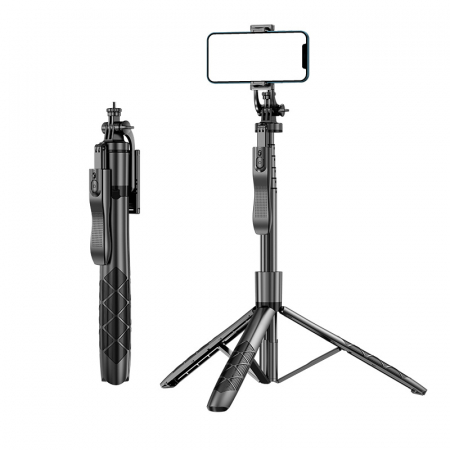 Selfie stick - Selfie Stick cu LED și Telecomandă Bluetooth, Rotire, Trepied universal, H33-155 cm