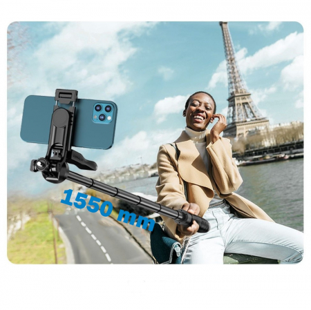 Selfie Stick cu LED și Telecomandă Bluetooth, Rotire, Trepied universal, H33-155 cm [6]