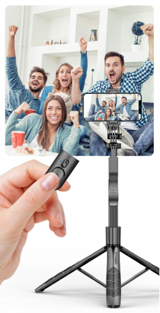 Selfie Stick cu LED și Telecomandă Bluetooth, Rotire, Trepied universal, H33-155 cm [5]