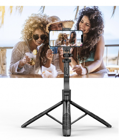 Selfie Stick cu LED și Telecomandă Bluetooth, Rotire, Trepied universal, H33-155 cm [1]