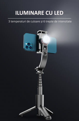 Selfie Stick cu Stabilizator, LED, Telecomanda Bluetooth, iOS/Android, OBRALIX® [4]