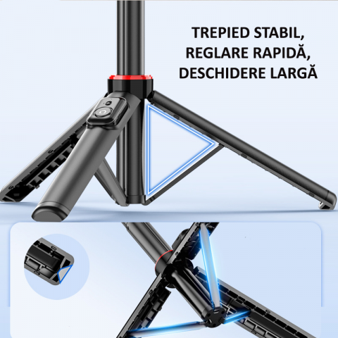 Selfie Stick multifunctional, cu LED, Telecomanda Bluetooth, iOS/Android, 130 cm [5]
