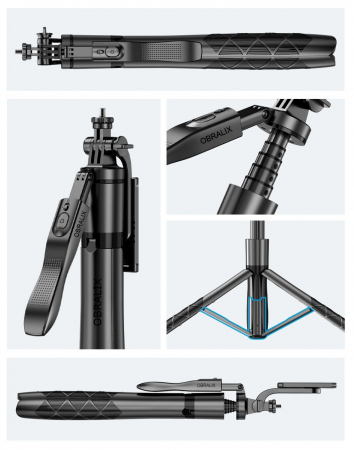 Selfie Stick, Tripod, Telecomandă Bluetooth, Rotire 360°, Universal, H33-155 cm [2]