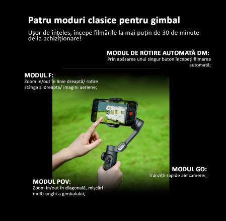 Stabilizator Imagine Telefon, 3 Axe, Bluetooth, Pliabil, Tripod inclus, Negru [5]