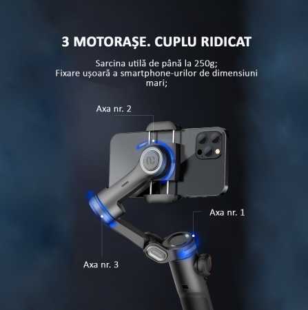 Stabilizator Imagine Telefon, 3 Axe, Bluetooth, Pliabil, Tripod inclus, Negru [2]