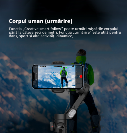 Stabilizator Imagine Telefon, 3 Axe, Bluetooth, Pliabil, Tripod inclus, Negru [8]
