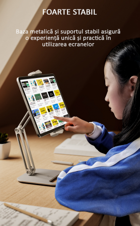 Suport tabletă, iPad, monitor, profesional, unghi reglabil, pliabil, aluminiu, argintiu, obralix® [4]