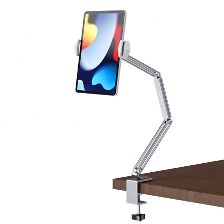 Suport pentru tableta - Suport tabletă, iPad, monitor, unghi reglabil, H20-60 cm, aluminiu, argintiu, obralix®