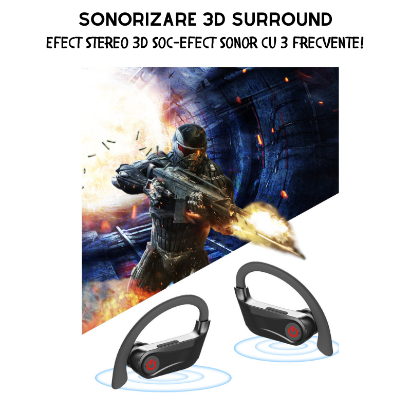 Casti Wireless Calitate Socanta a Sunetului|Functii Apelare si Impermeabilitate IPX7, Bluetooth 5.1, Autonomie 8-10h, Difuzor 13 mm, Sonorizare 3D Surround, Buton on/off Apeluri| ABS, Negre [4]